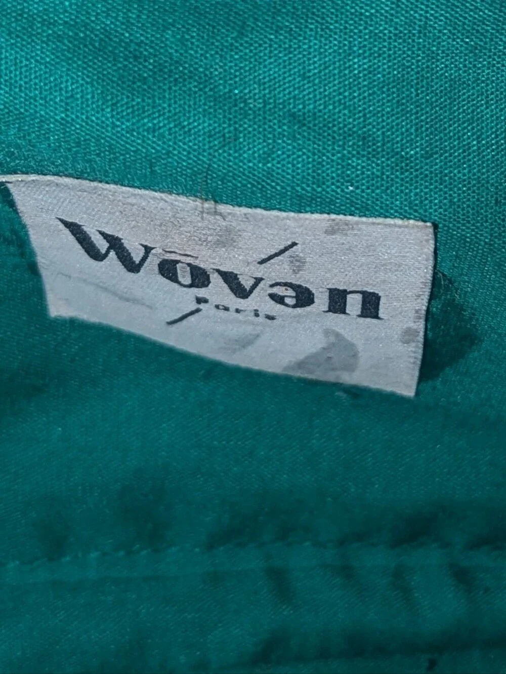 Woven Paris Jute Burlap Satchel Bag with Green Bandana Wrapped Handles Accent